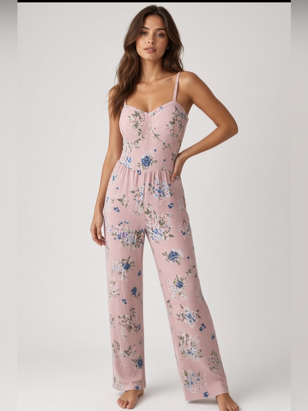 No Boundaries Pink Floral Bustier Wide Leg Jumpsuit Size XXL (19)